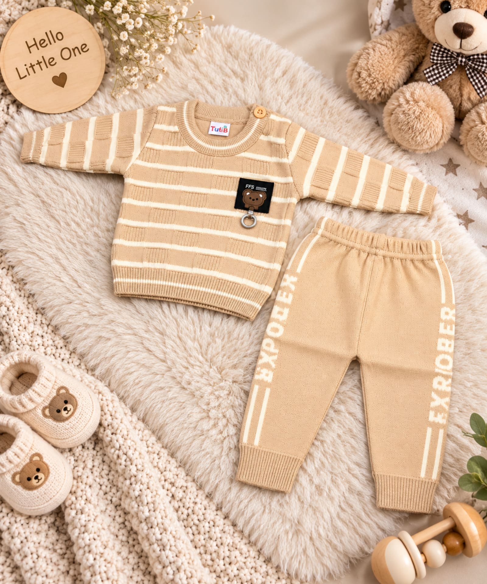 Little Gentleman Multi Colors Wool 2-Piece Newborn Winter Set