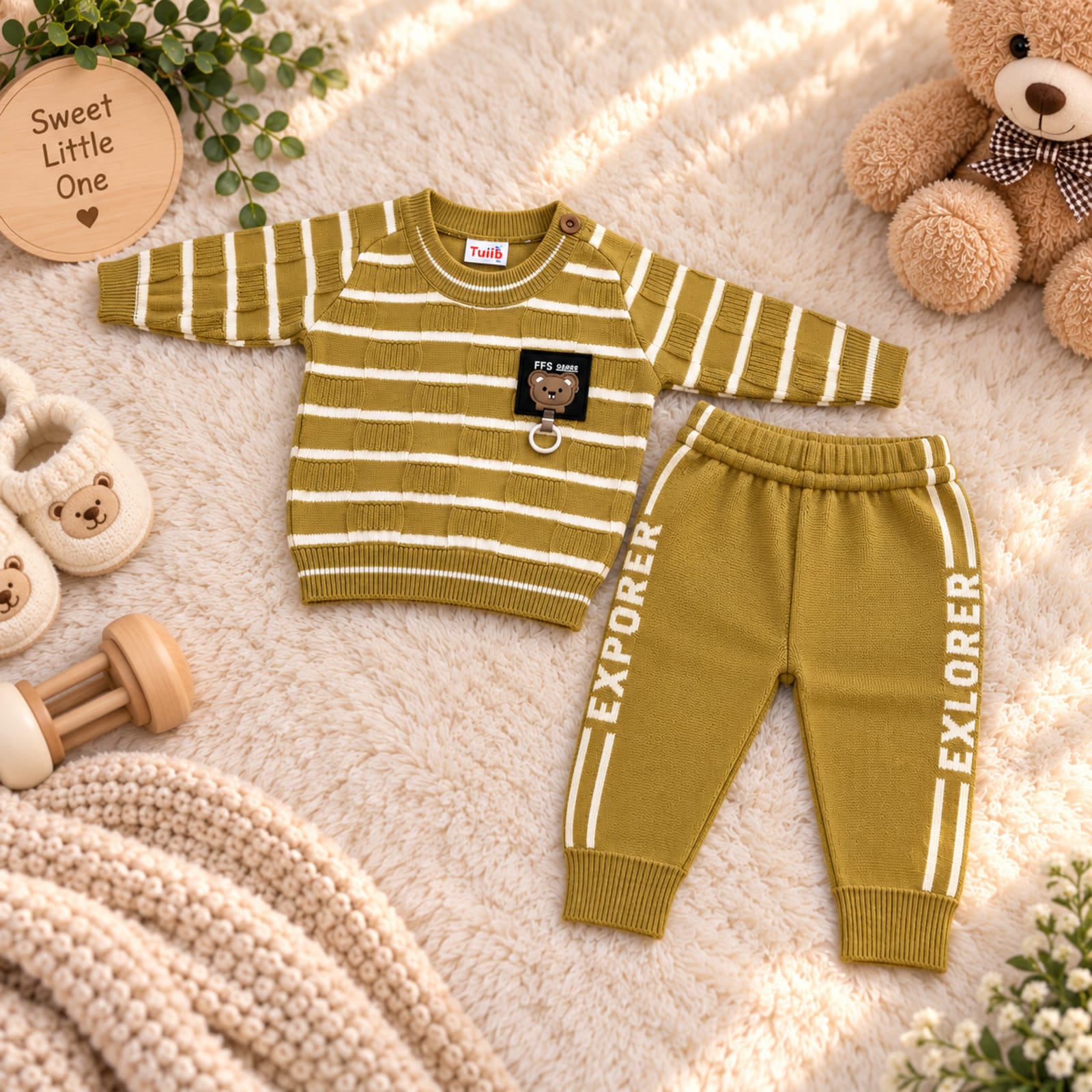 Little Gentleman Multi Colors Wool 2-Piece Newborn Winter Set - Mustard