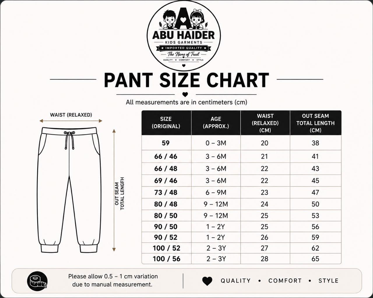 Pant size chart
