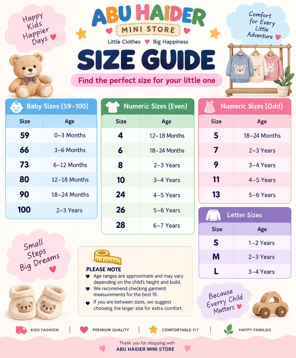 Shirt / Romper size chart