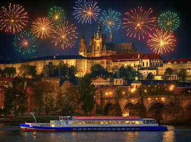 Silvester-Bootsfahrt in Prag mit traditionellem tschechischem Buffet