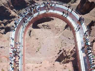 Grand Canyon West Rim with helicopter, boat and Skywalk.jpg
