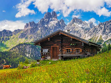Dachsteingebirge, Sulzenalm mit Blick auf Bischofsmütze