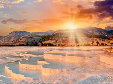 Provinz Denizli, Pamukkale, Travertin Pools und Kalkterrassen