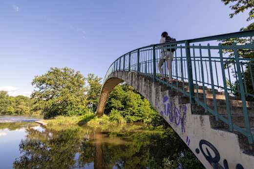 Brücke mit Treppen über die Saale im Naturschutzgebiet Forstwerder bei Halle