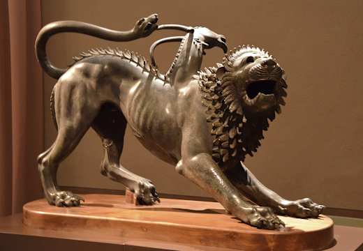 The Chimera of Arezzo, c. 400 BC, found in Arezzo, an ancient Etruscan and Roman city in Tuscany, Museo Archeologico Nazionale, Florence (22636282885)