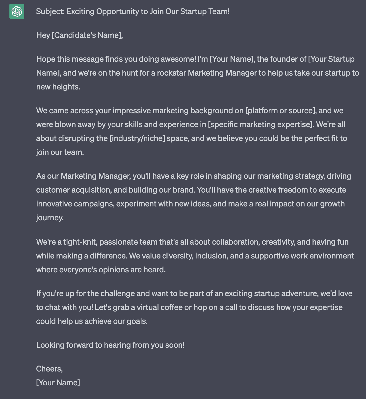 Candidate Outreach Copy Response