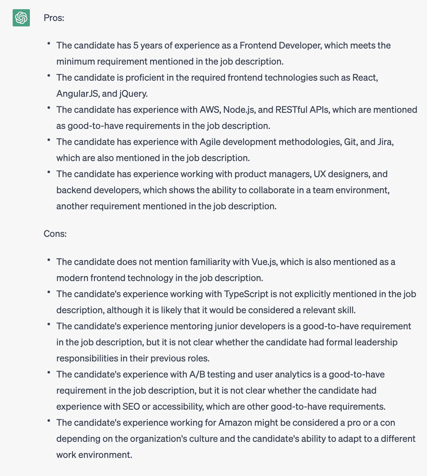 Candidate screening through ChatGPT