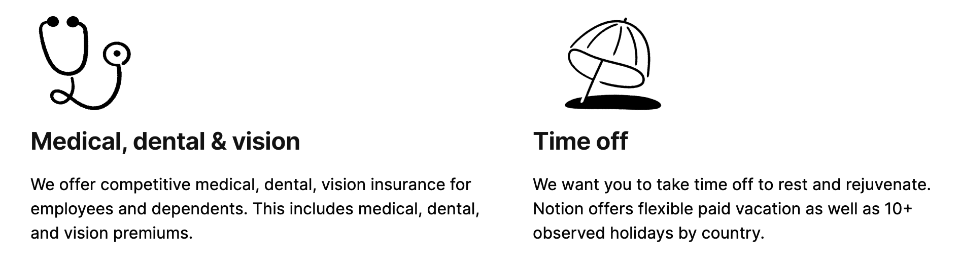 Notion Benefits page