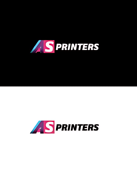 Minimalistyczne logo firmy ASPrinters zaprojektowane przez Zbigniewa Adama Karskiego