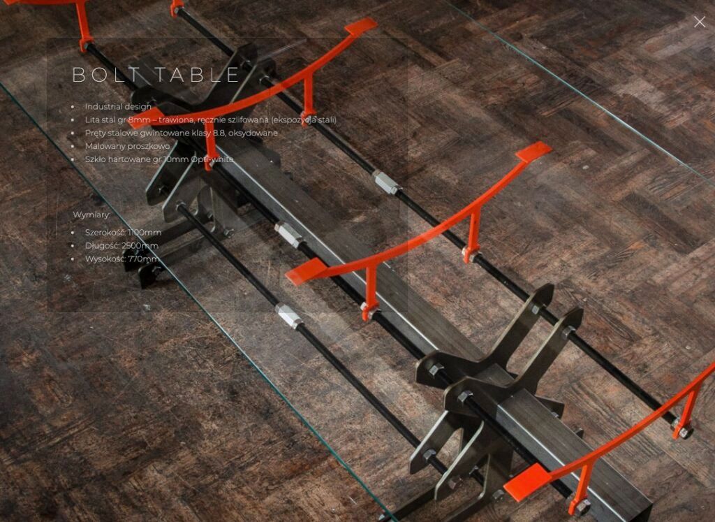 Elegancki stół szklany Back2Roots BoltTable z pomarańczowymi uchwytami – zdjęcie produktowe Zbigniewa Adam Karski, widok z góry