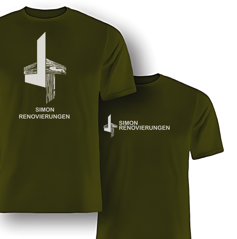 Logo norweskiej firmy budowlanej na koszulce zielonej