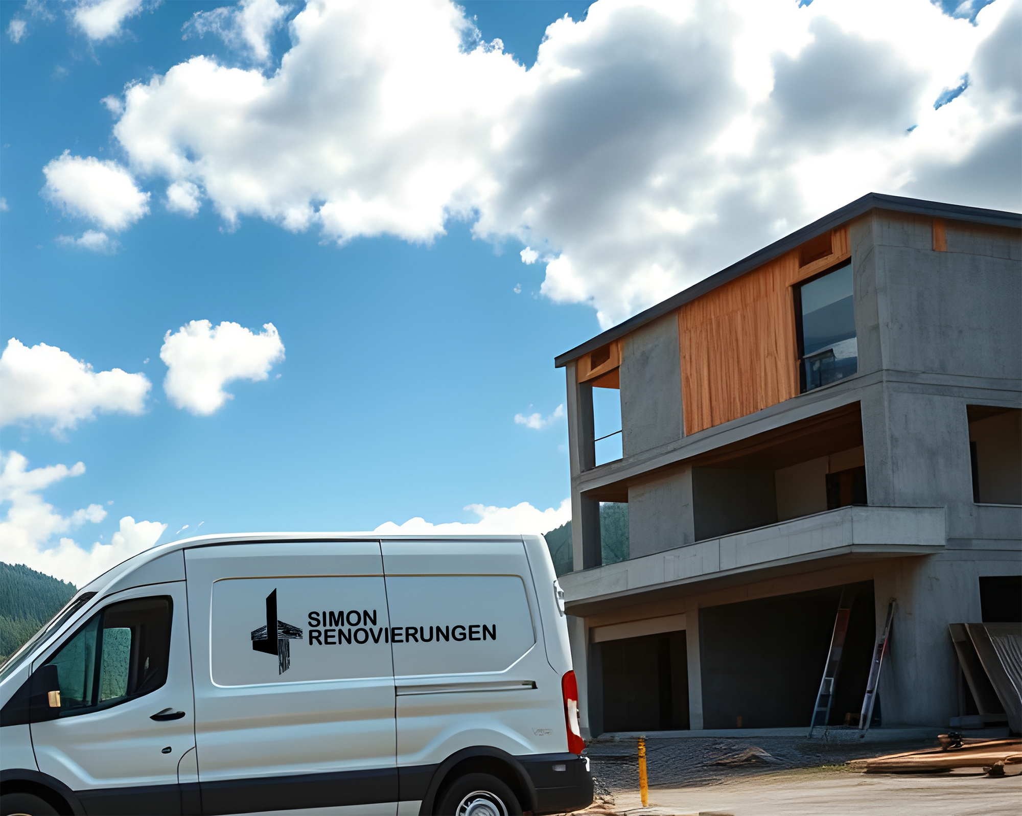 Logo norweskiej firmy budowlanej na samochodzie serwisowym