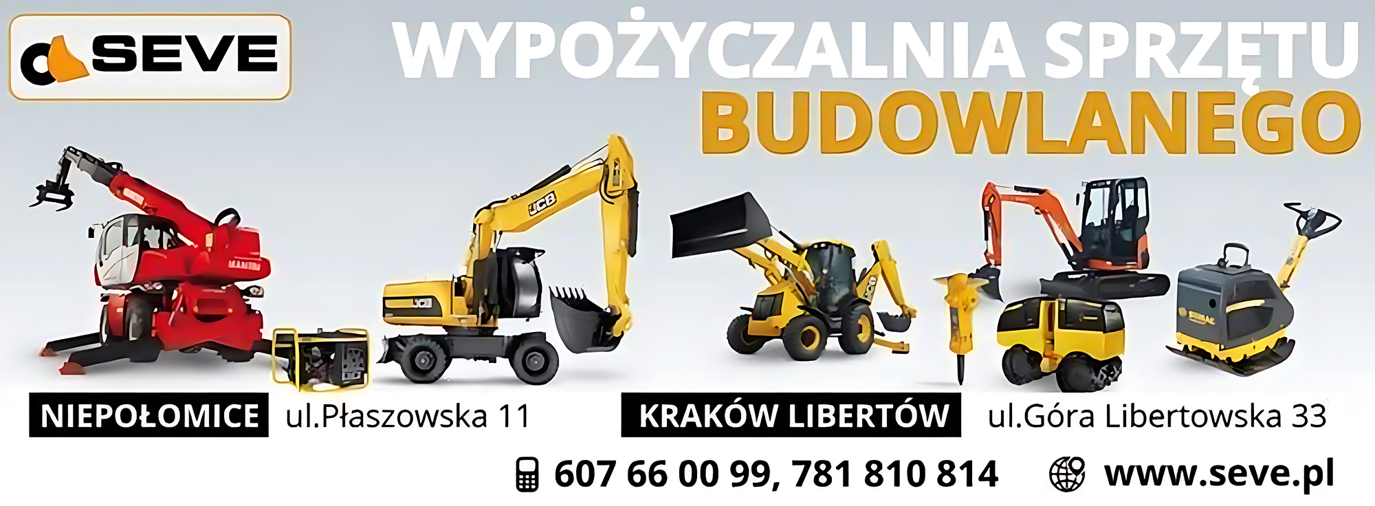 Baner SEVE – wypożyczalnia sprzętu budowlanego - wersja jasna