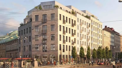 Illustration av framtida bostäder vid Järntorget.