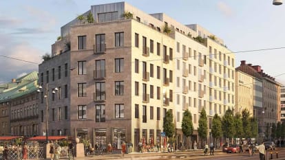 Illustration av framtida bostäder vid Järntorget.
