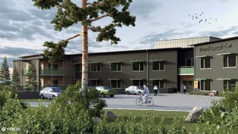 Vård- och omsorgsboende i Eskilstuna med lekpark utanför.