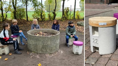 Barnen på Högastensskolan i Helsingborg gillar de nya sittplatserna. Foto: NCC)