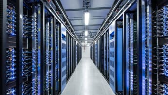 A row of blue coloured servers inside the Facebook data centre in Luleå, Sweden.