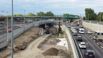 View of construction work around Tingstad interchange, Gothenburg.