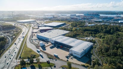 Flygbild över nya Arendal Green Park, Göteborg.