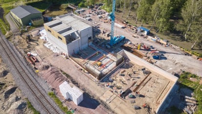 Flygbild över Kristianstad med hus.