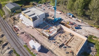 Flygbild över Kristianstad med hus.