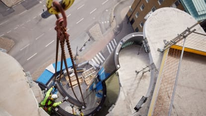 Picture of two cranes with the NCC logo on them.