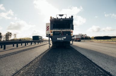 Asphalt paving machine.