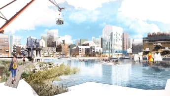 Creative illustration of how the new buildings in Frihamnen, Gothenburg will look like.