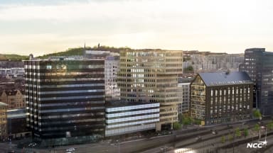 Flygbild över Brick Studios i Göteborg.