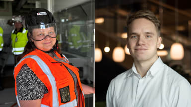 VTT:n tutkimustiimin päällikkö Johanna Kihlman ja NCC:n teknisen toimiston päällikkö Janne Turtiainen.