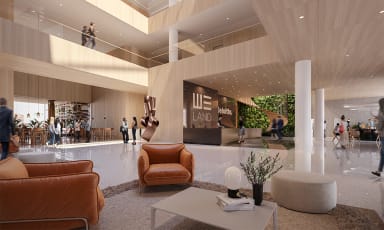 Visualisation of the We Land building lobby.