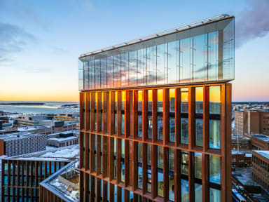 We Land's personalized façade is made of recycled and re-recyclable copper.