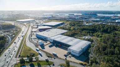 Flygbild över nya Arendal Green Park, Göteborg.