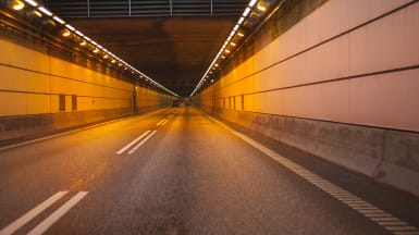 Flygfoto över konstgjorda ön Peberholm, där Öresundstunneln börjar i den norra änden.