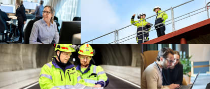 Two persons looking at a 3D sketch on a screen, with one of them pointing towards it.