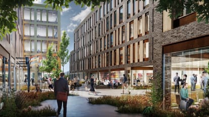 Illustration på en av innergårdarna i nya Hangar 5.