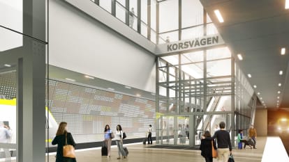 Illustration of Korsvägen station, part of the West Link in Gothenburg.