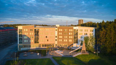 Flygbild över vård- och omsorgsboende i Luleå.