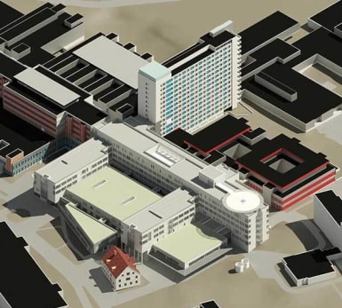 3D-illustration över Nyköpings lasarett.