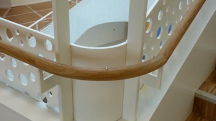 Detail of a staircase handrail, part of what is said to be one of the worlds most accesible buildings: House of Disabled People's Organisations in Denmark.