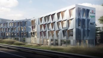 Illustration of the Lyngården eco building in Trondheim, Norway.