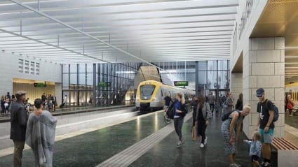 Illustration of the new Centralen station, part of the West Link in Gothenburg.