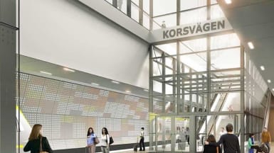 Illustration of Korsvägen station, part of the West Link in Gothenburg.