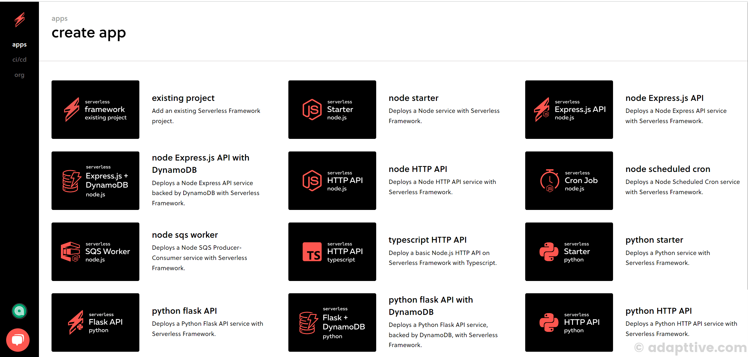 Serverless Dashboard Create App