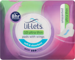 Lil-Lets Unscented Mini Winged Ultra Thin Pads With Wings 10 Pack
