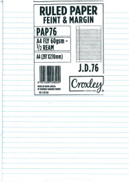 Croxley A4 1/2 ream Fly Paper- Feint & Margin