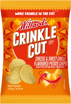 Willards Crinkle Cut Cheese & Sweet Chilli Flavoured Potato Chips 120g