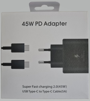 45W PD Adaptor with Type C to Type C Cable Black 